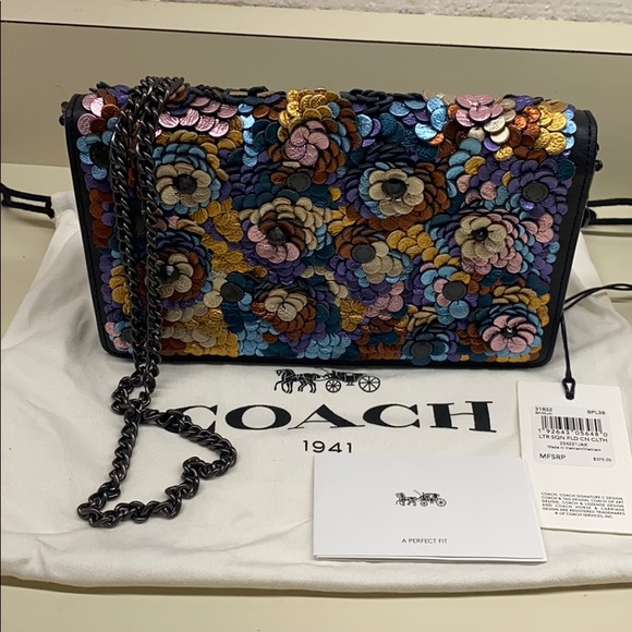 Coach Handbags - Coach 1941 Callie fold-over leather sequin clutch